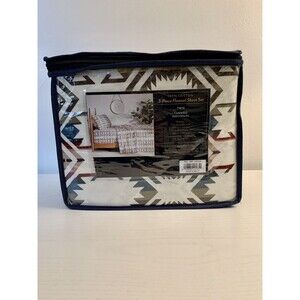 Pendleton Twin Flannel Sheet Set 3 PC Cotton Washable White S. Multi Aztec NEW